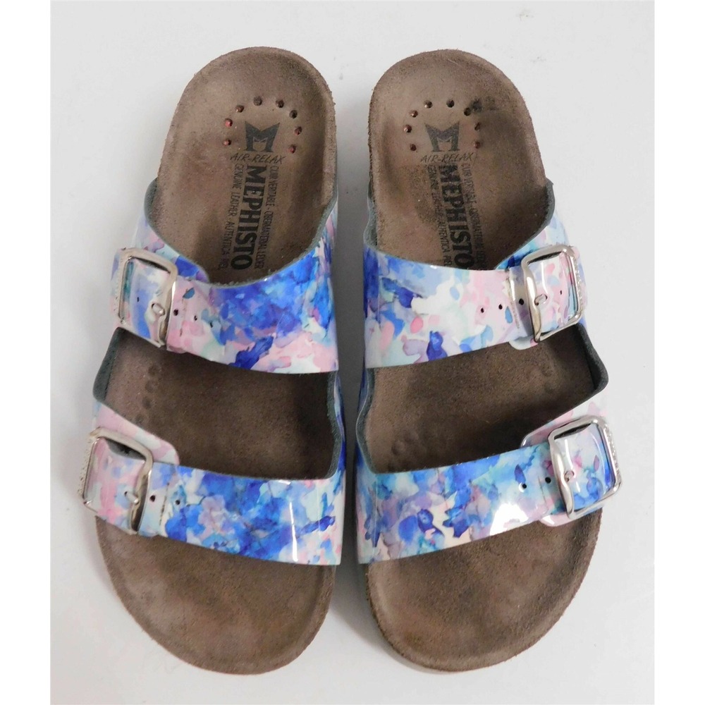 Mephisto Harmony Floral Flower Strappy Cork Wedge Slides 36